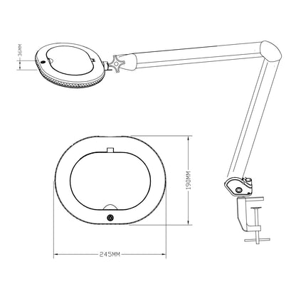 Lumeno 861XGR Lupenleuchte/Arbeitsplatzlampe 60 LEDs ovale kristallklare Linse Gummiring